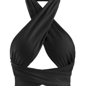 Brand new black halter crossover crop top